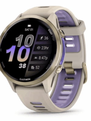 Relógio Garmin Forerunner 970 Cinza com pulseira branca translúcida índigo