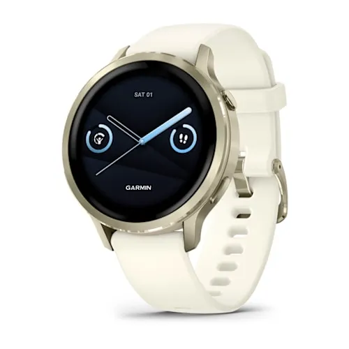 Relógio Garmin Venu 4 Ouro Lunar com Pulseira de Silicone marfim 41MM