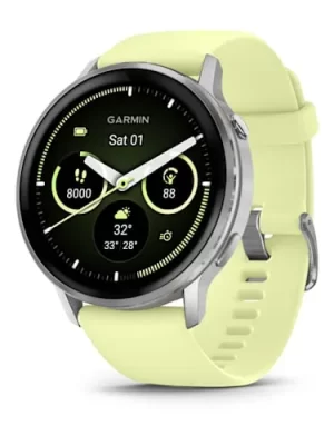 Relógio Garmin Venu 4 Prata com pulseira de silicone amarelo-lima 45MM