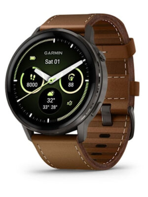 Relógio Garmin Venu 4 Ardósia com pulseira de silicone preta + pulseira de couro marrom 45MM